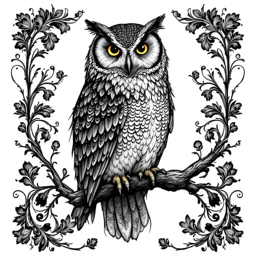 Raster owl illustration showing pixel breakdown at zoom